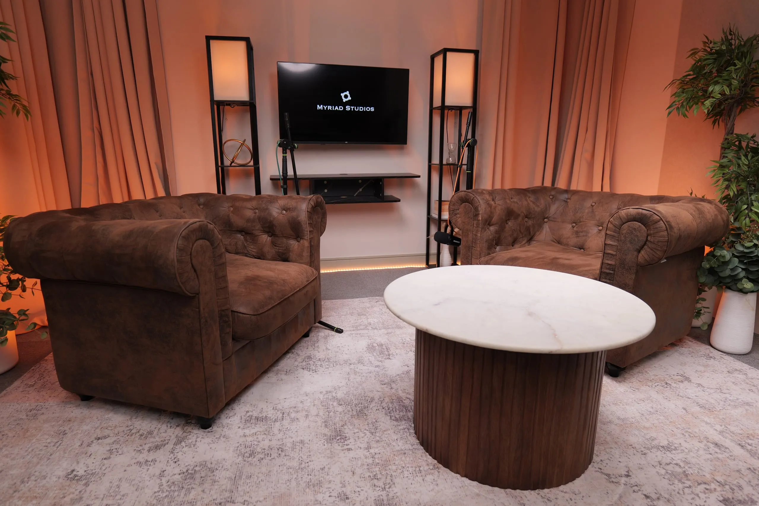 Studio 1 V1 (Chesterfields) podcast set at Myriad Studios, view 2 of 8