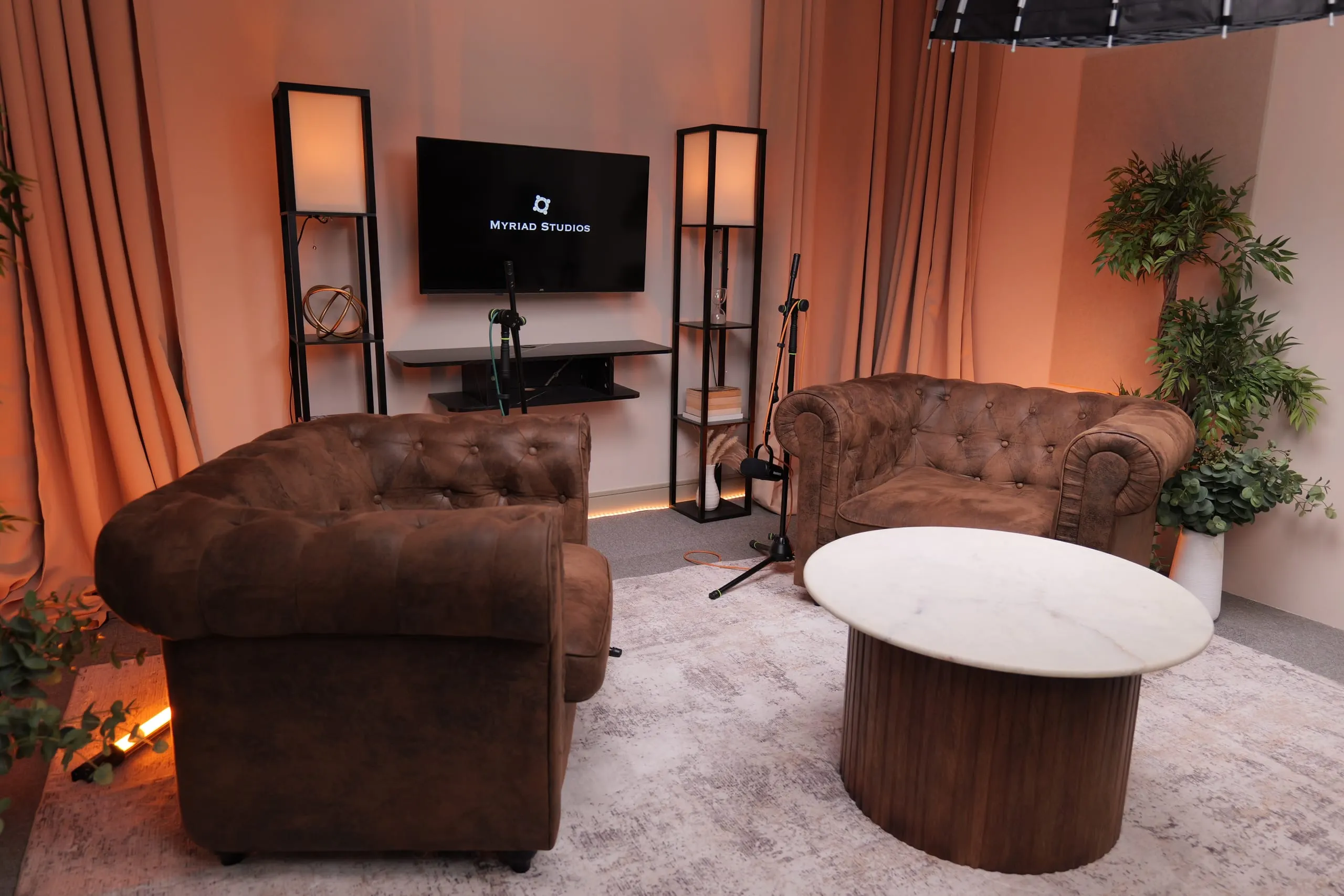 Studio 1 V1 (Chesterfields) podcast set at Myriad Studios, view 3 of 8