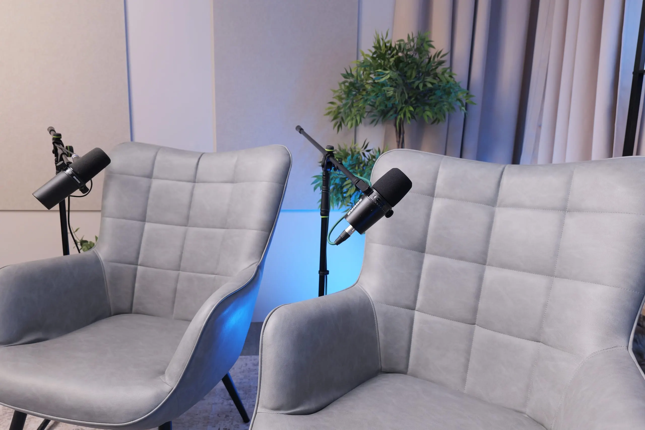 Studio 1 V2 (Grey chairs) podcast set at Myriad Studios, view 4 of 6