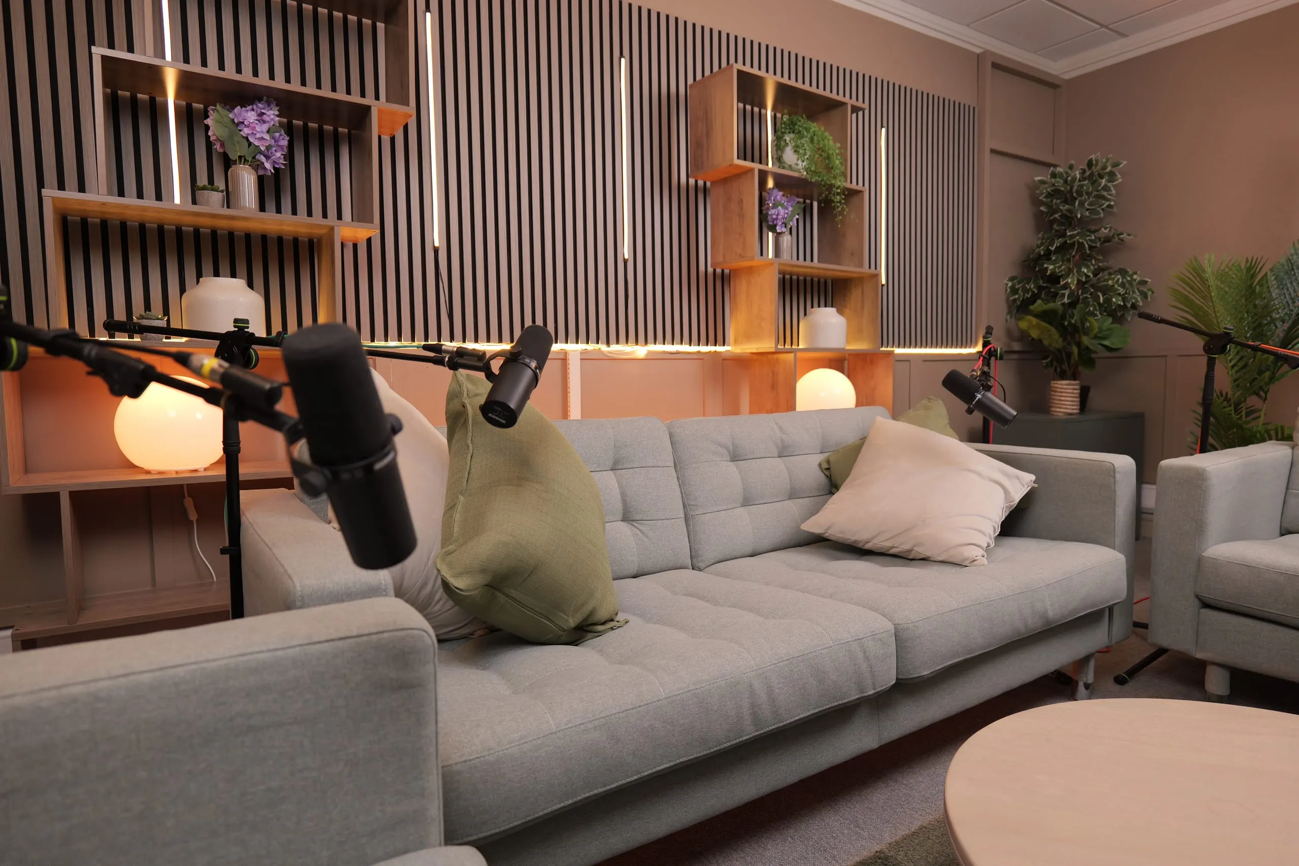 Studio 2 podcast set at Myriad Studios, view 6 of 8